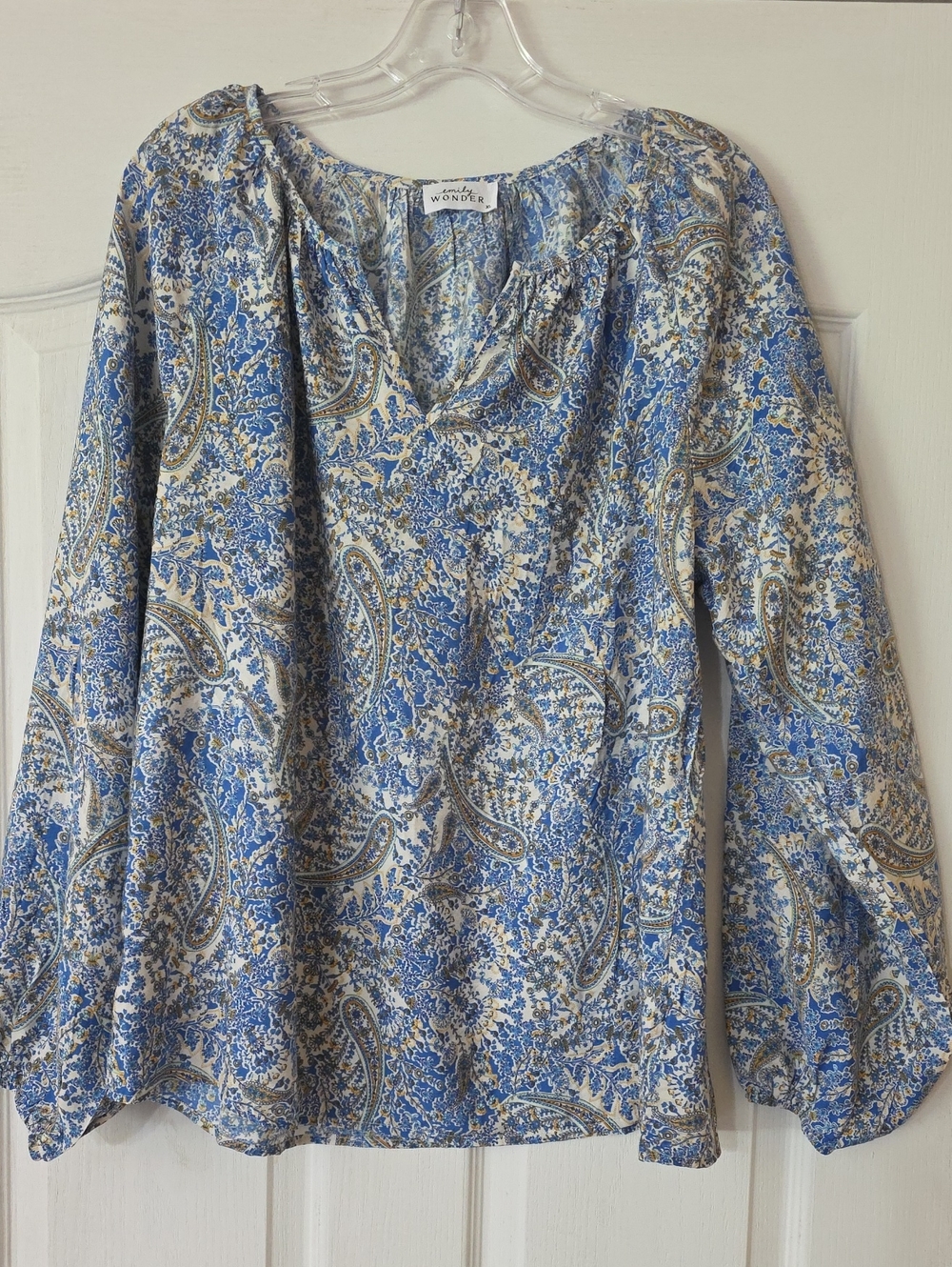 Emily Wonder Cozy Casual Blue Paisley Blouse -